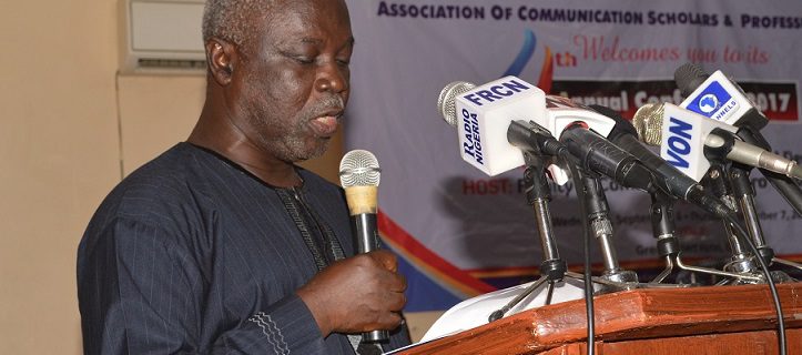 President, Association of Communication Scholars and Professionals (ACSPN), Prof. Lai Oso, giving his opening remarks at the ACSPN National Conference Kano 2017