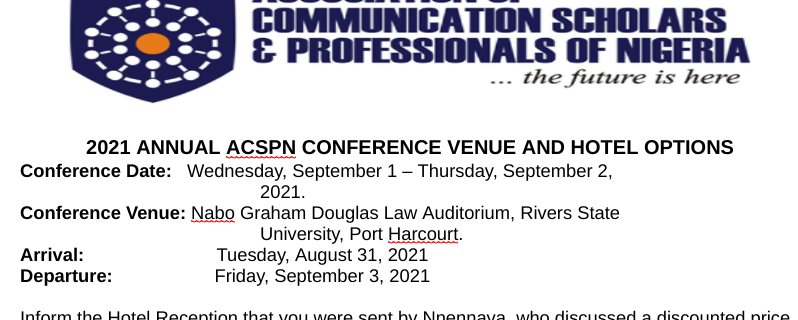 2021 Annual ACSPN Conference Venue and Hotel Options